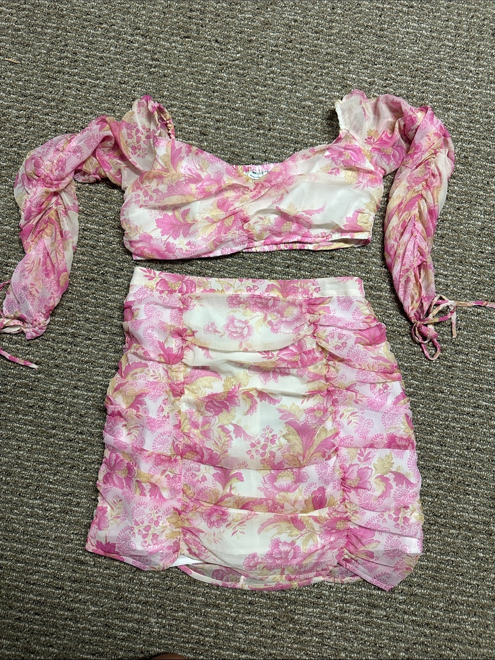 ASOS Pink and Cream Floral Ruched Mini Skirt
